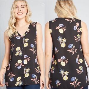 Modcloth Anthropologie Simple Decision Sleeveless Black Floral Tunic EUC Medium